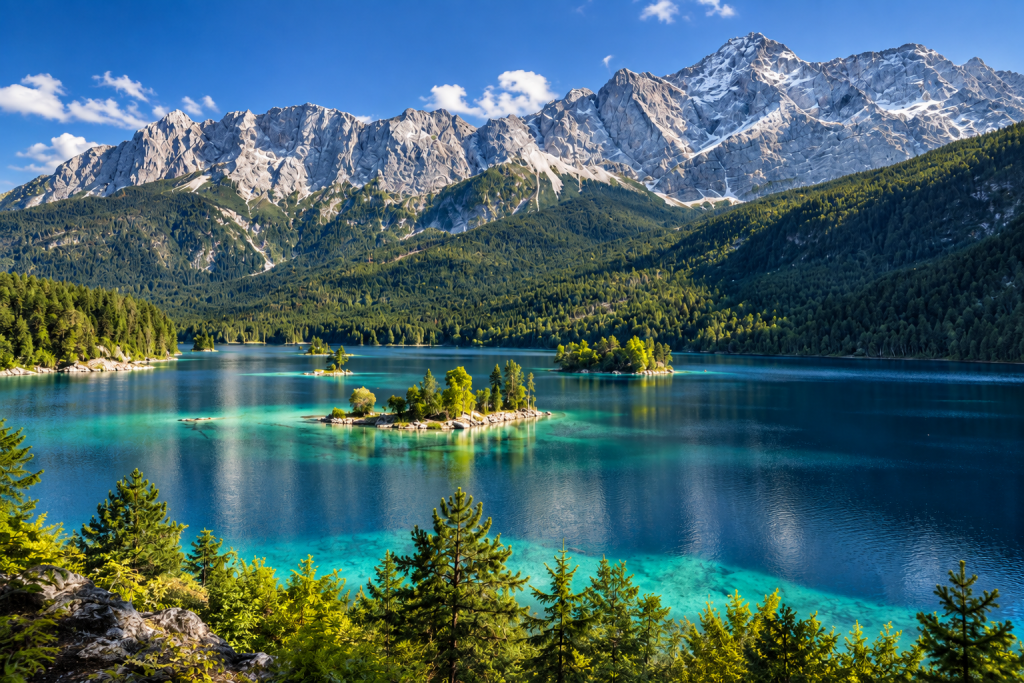 Der Eibsee das Ausflugsziel am Fusse der zugspitze in Garmisch-Partenkirchen