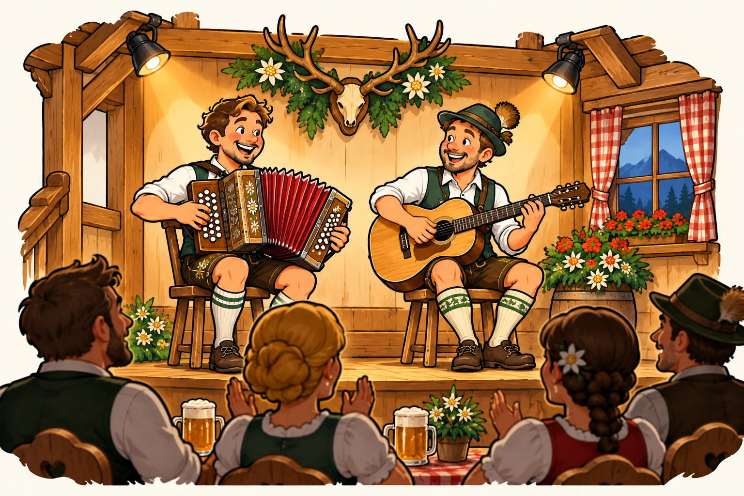 Musik und Konzert im Urlaub – symbolische Comicillustration